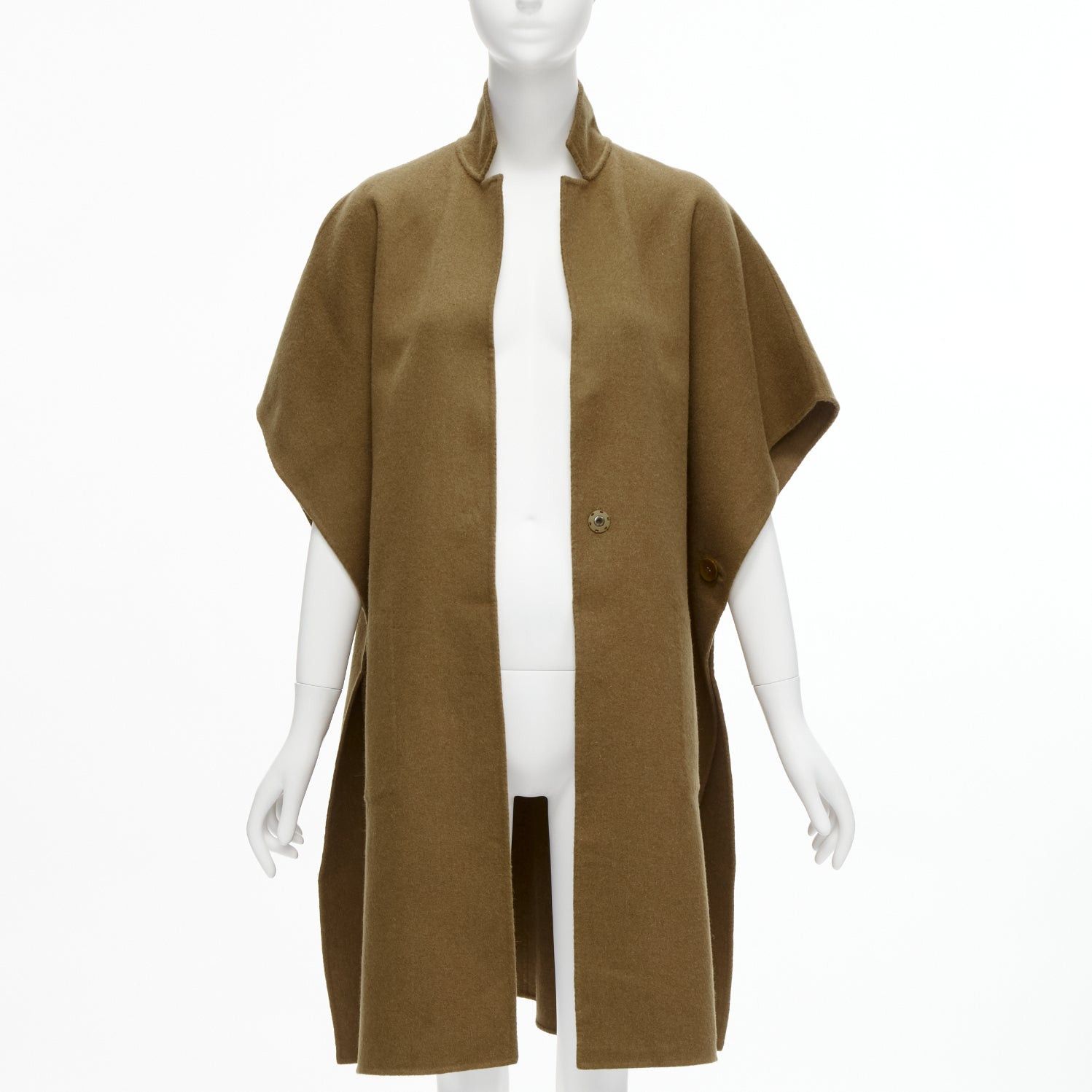 Tibi Brown Virgin Wool Angora Cape Sleeve High Collar Coat Us0 Xs, Women's