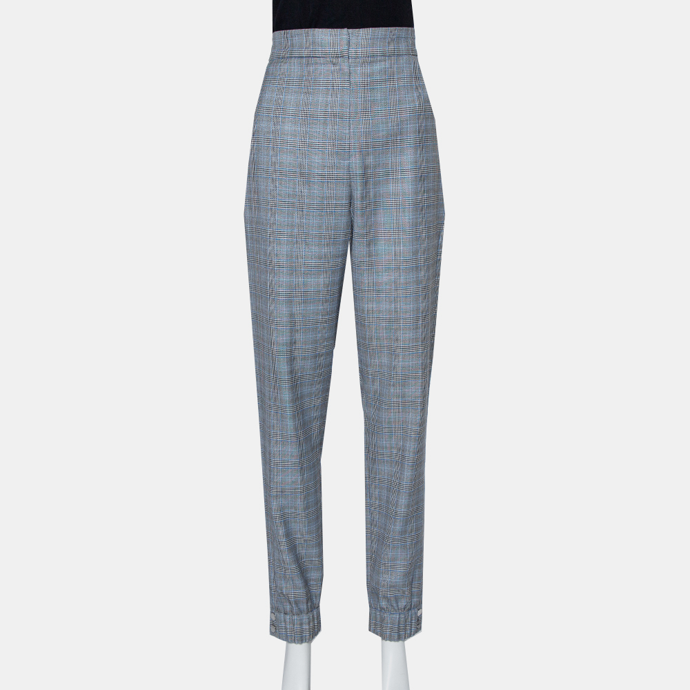 Tibi Grey Cooper Plaid Wool & Silk Joggers L