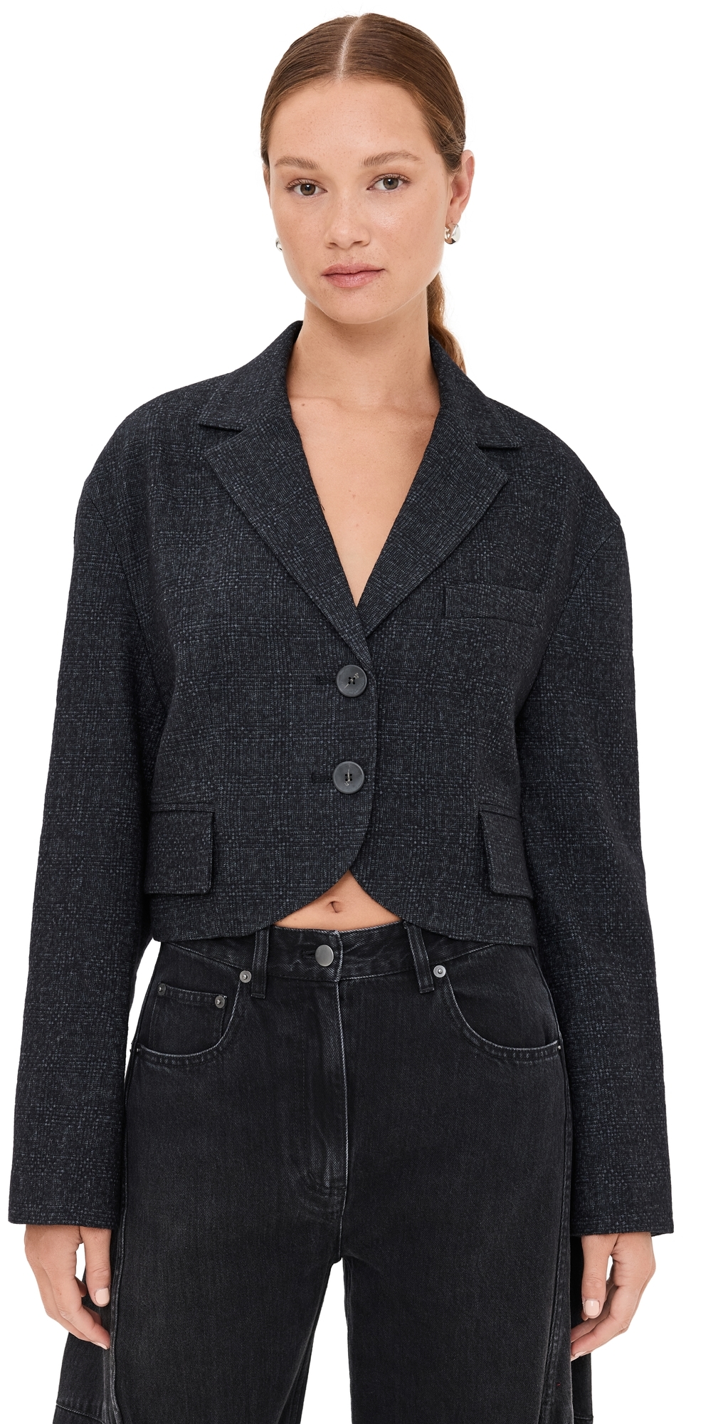 Tibi Kian Glenplaid Cropped Bomber Blazer Grey Multi XS