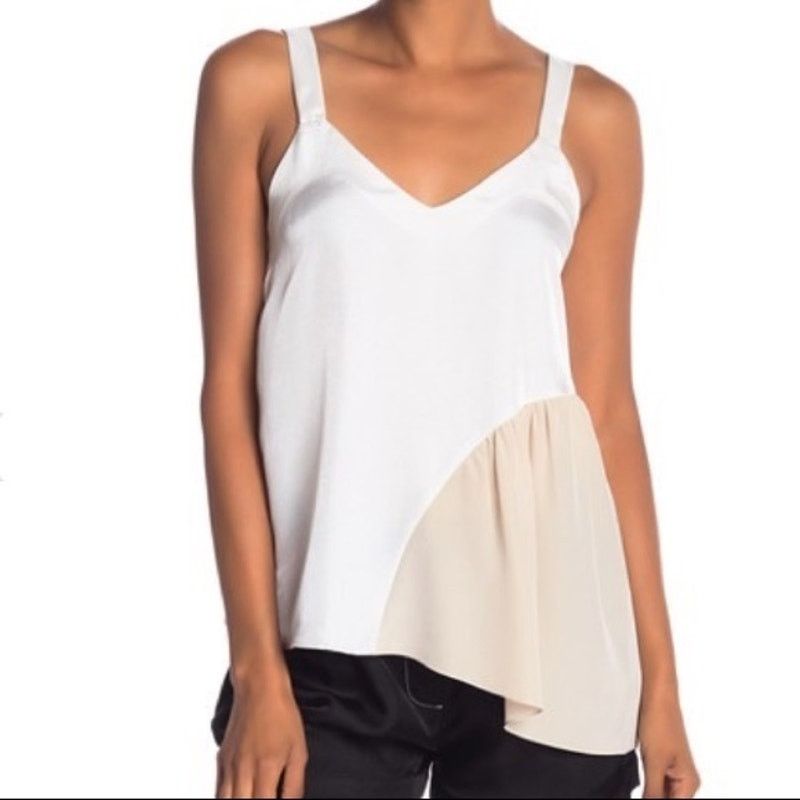 Tibi Silk Blend Two Tone Colorblock Tank Camisole White 6, Women's (Size Medium)