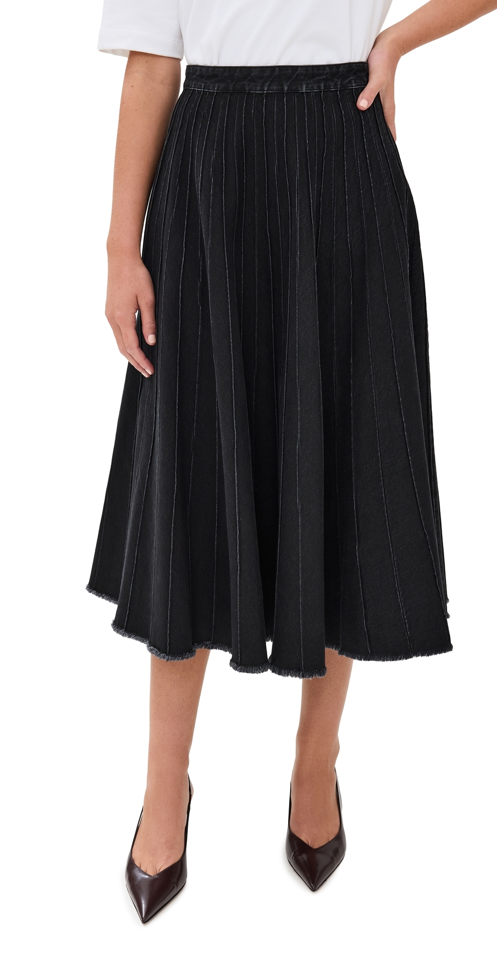 Tibi Vintage Black Denim Pintucked Denim Skirt Black 4