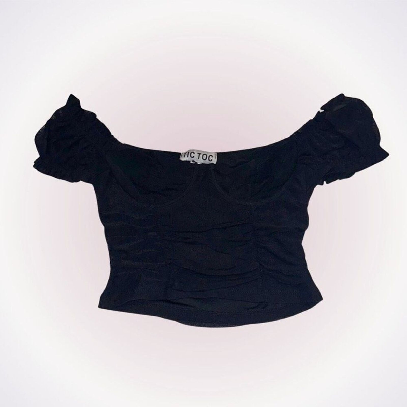 Tic Toc Black Mesh Corset Cropped Top | Size S, Women's