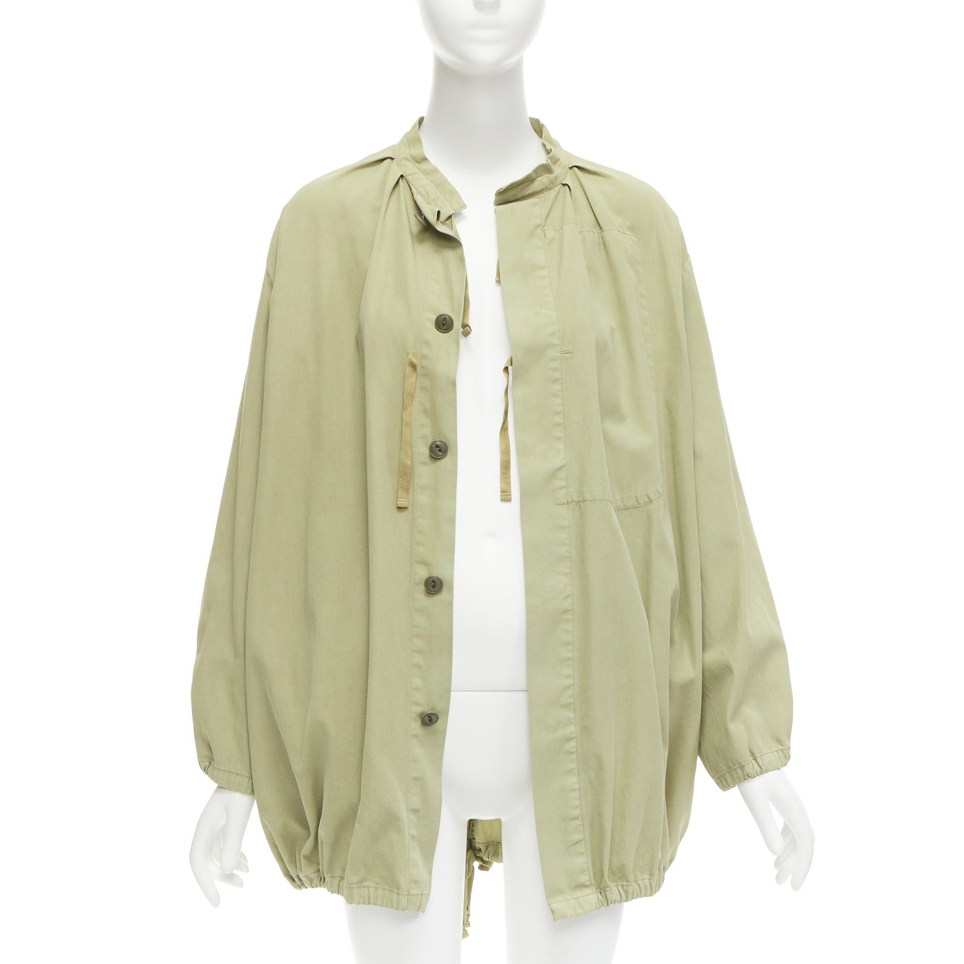 Ticca Washed Green 100% Cotton Tie Collar Centre Parka Jacket, Women's (Size Small)