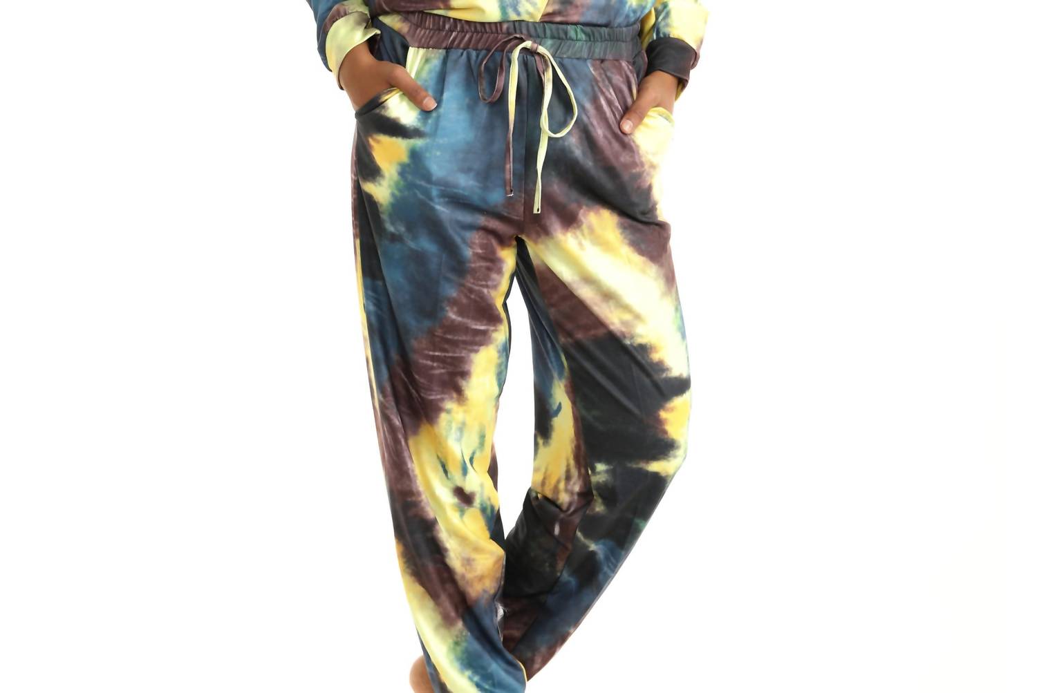 Tie-Dye Long-Sleeve Crewneck Top & Joggers In Blue/gold