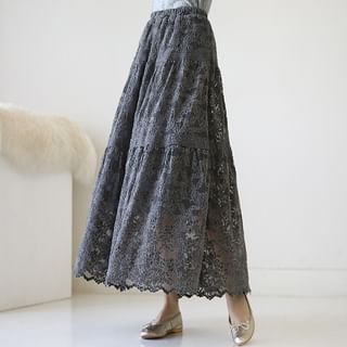 Tiered Long Lace Velvet Skirt