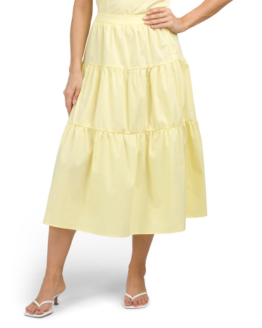 Tiered Midi Skirt for Women | Polyester/Spandex/Cotton