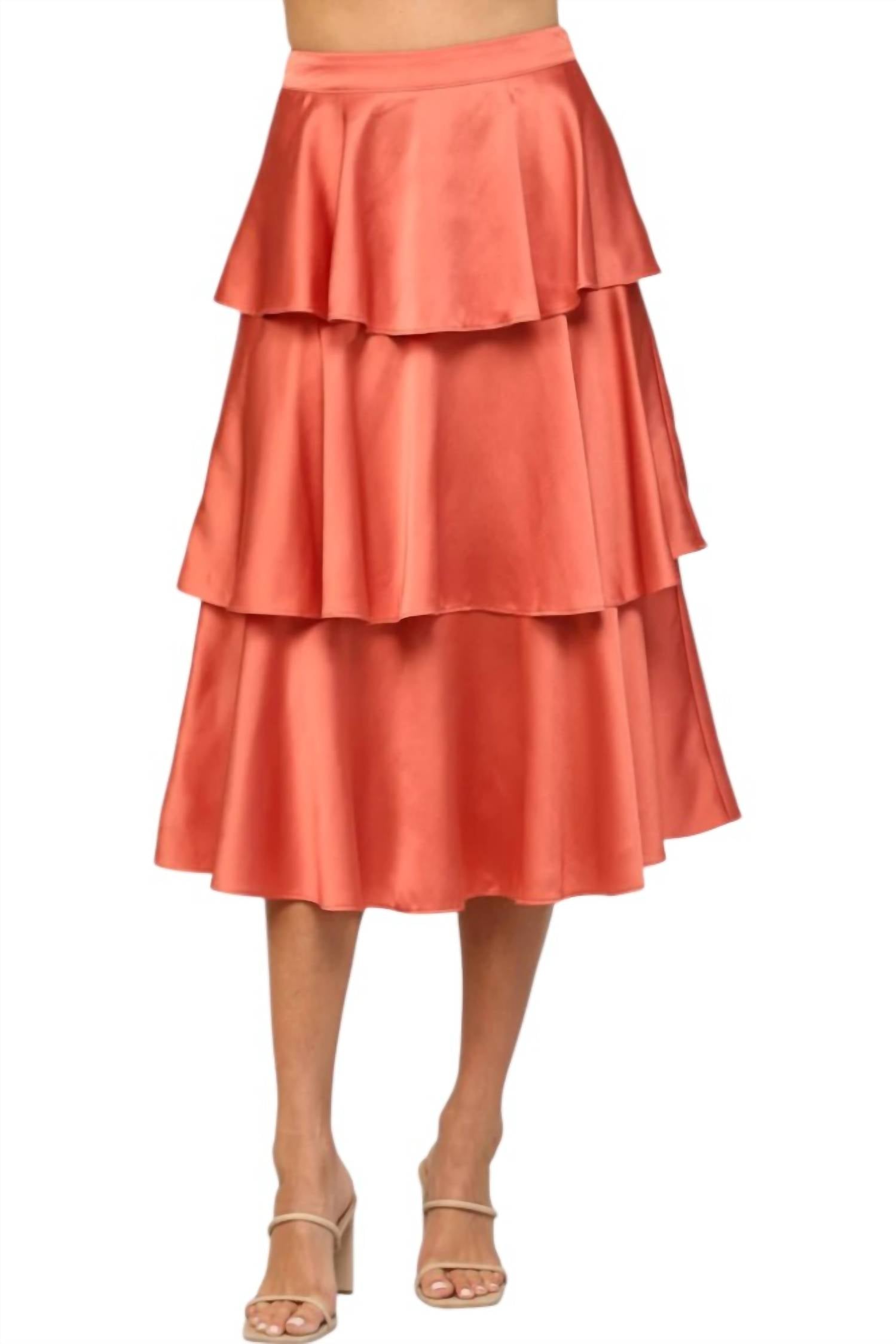 Tiered Satin Skirt In Coral