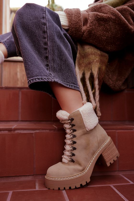 Tiler Sand Suede Faux Fur Lace-Up Ankle Boots