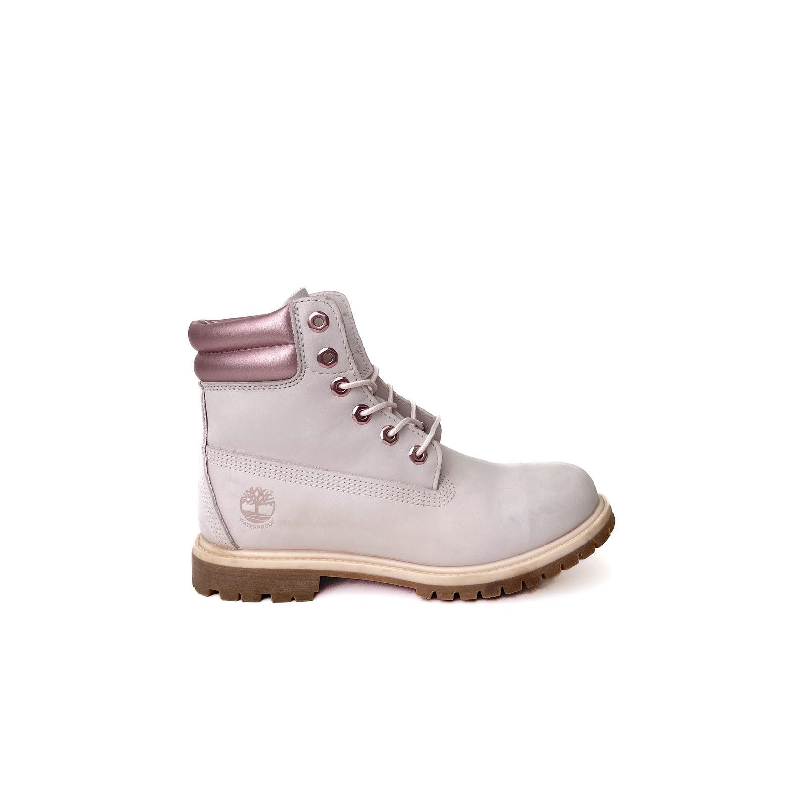 Timberland Grey & Metallic Pink Combat Boots, Women's (Size 9)