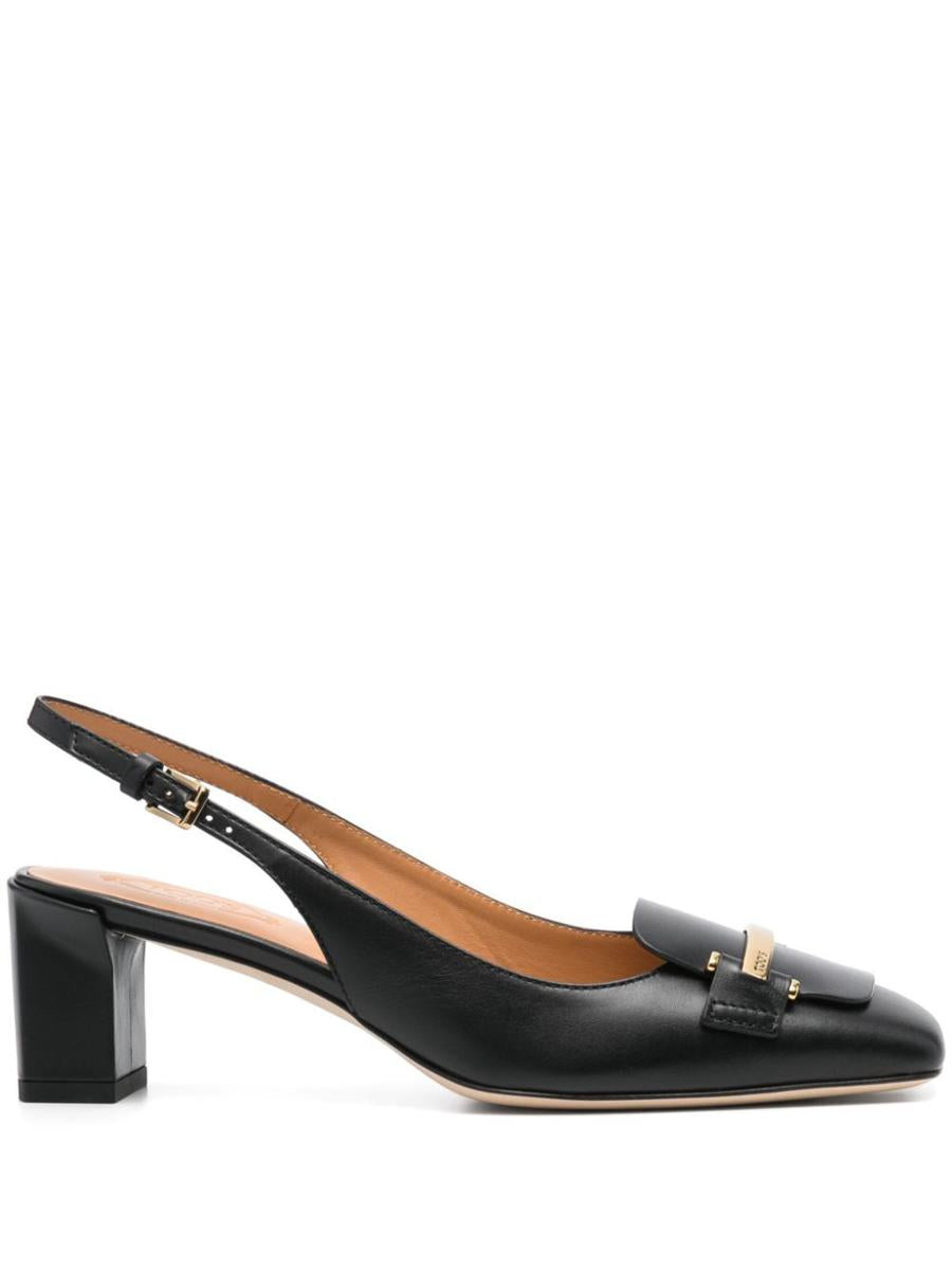 Tod'S Branded Metal Bar Leather Slingback Shoes