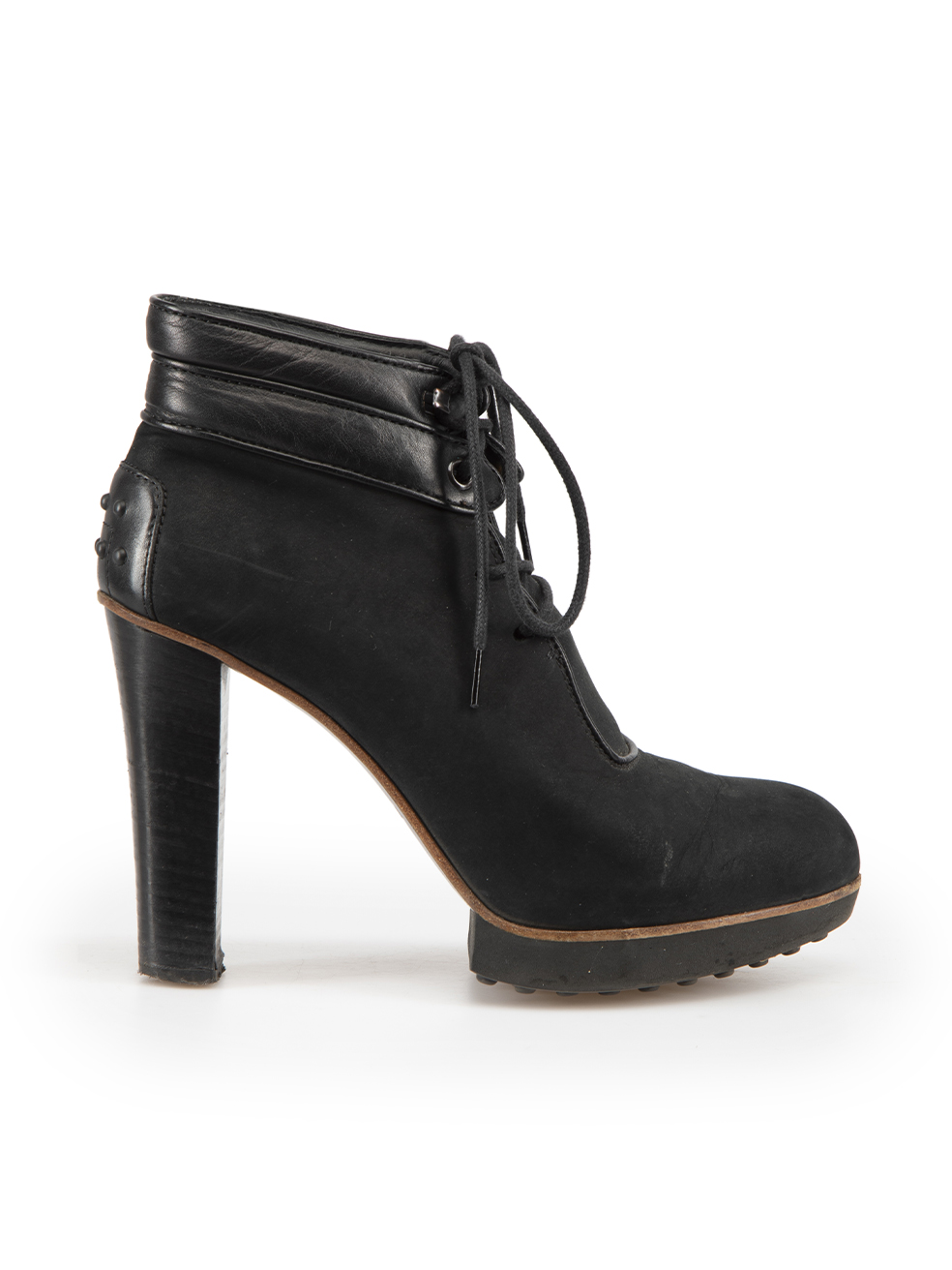 Tod's Black Leather Ankle Lace-Up Boots