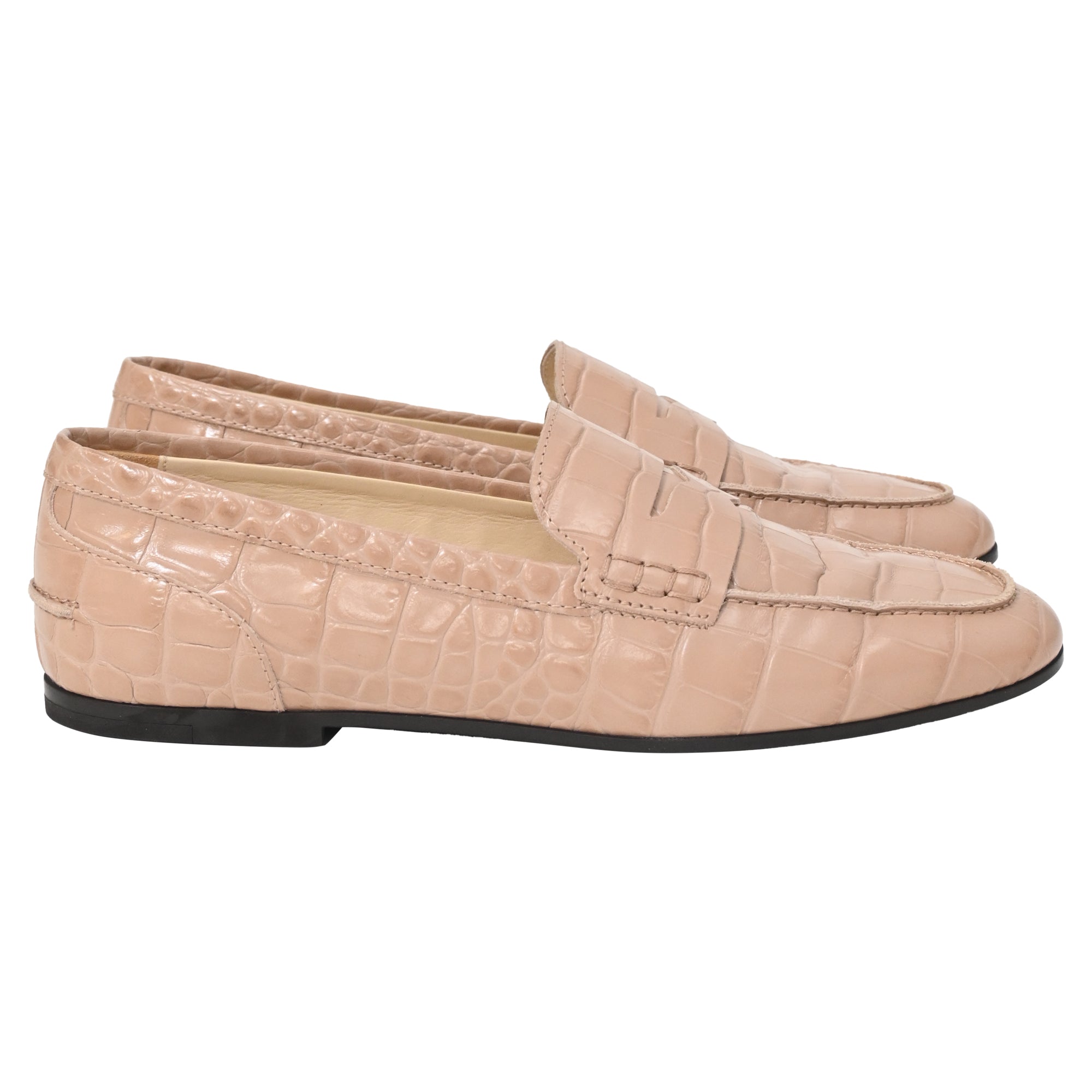 Tod's Croc-Effect Loafers in Beige Leather