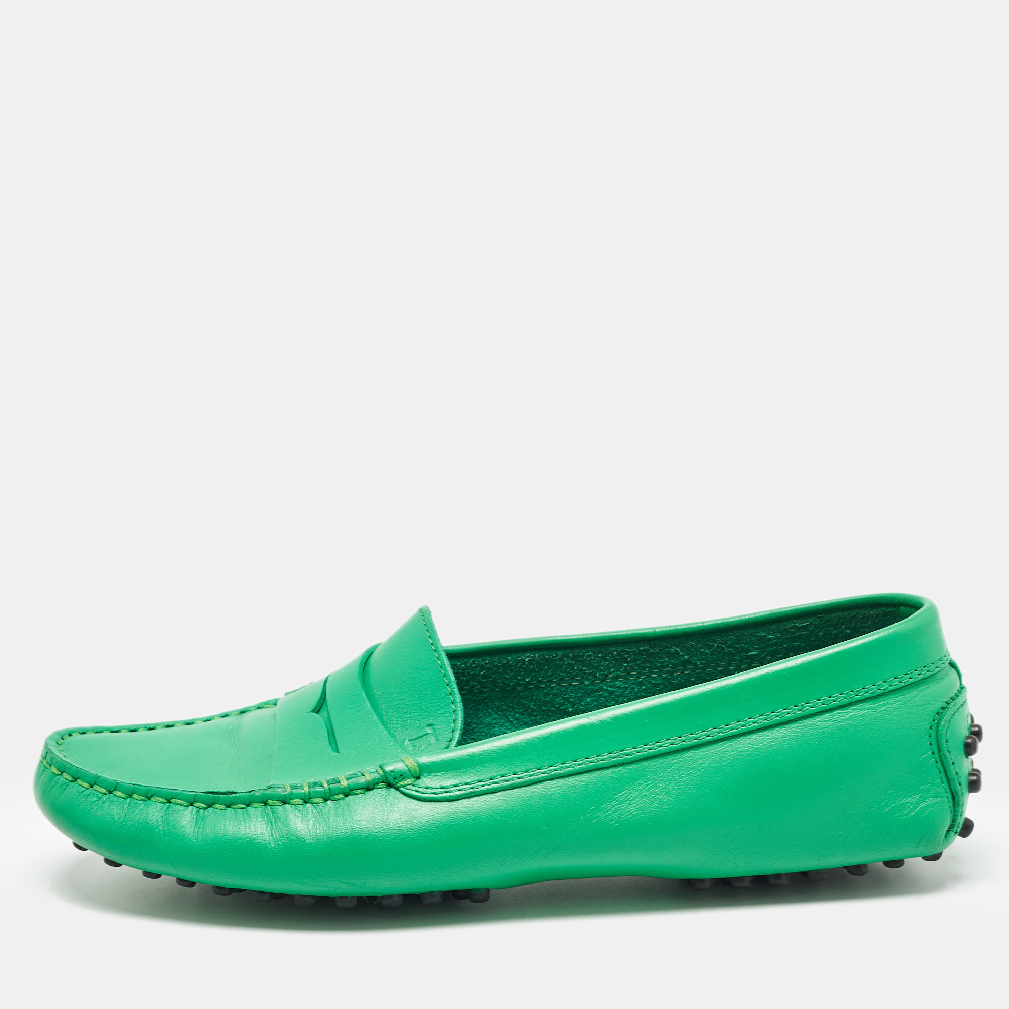 Tod's Green Leather Penny Loafers Size 36.5