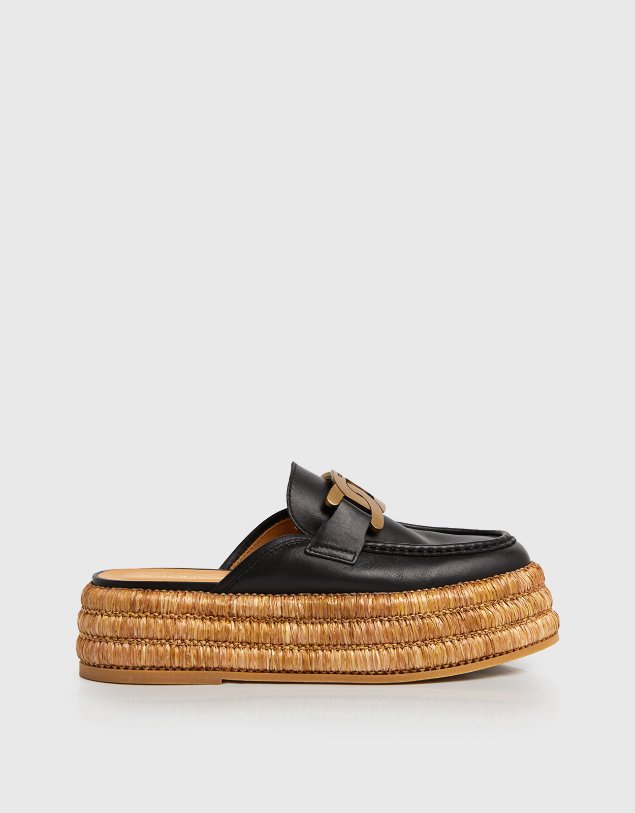 Tod's Kate Calf Leather Raffia Platform Mules - 40