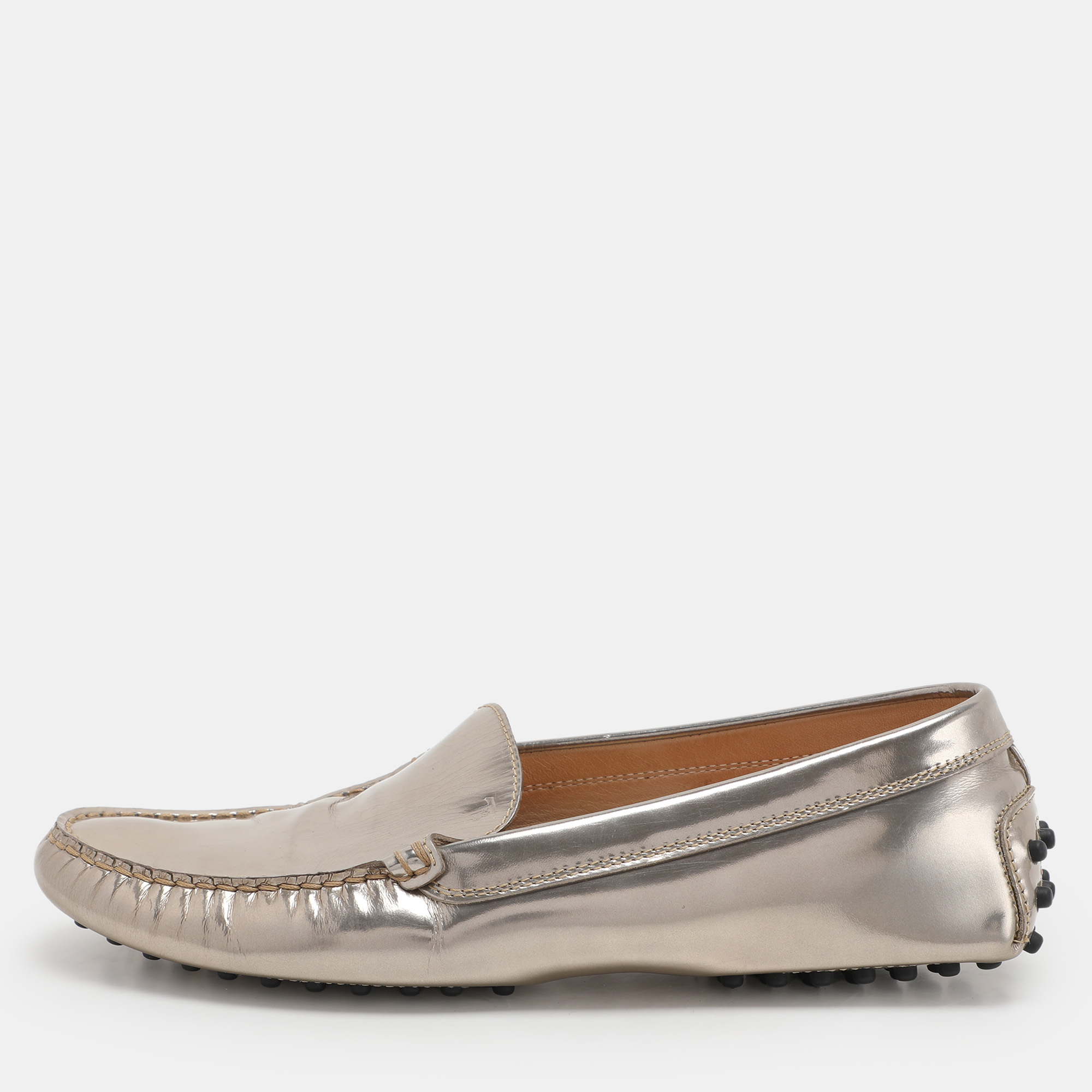 Tod's Metallic Patent Leather Penny Loafers Size 38.5