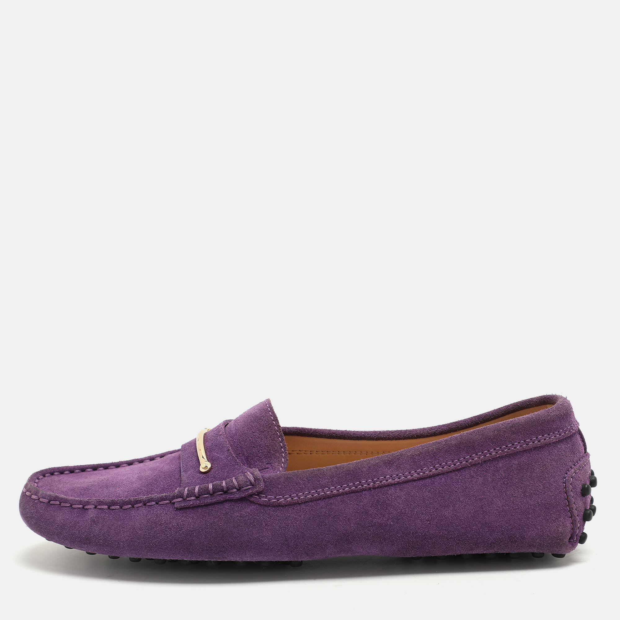 Tod's Purple Suede Embellished Loafers Size 38.5