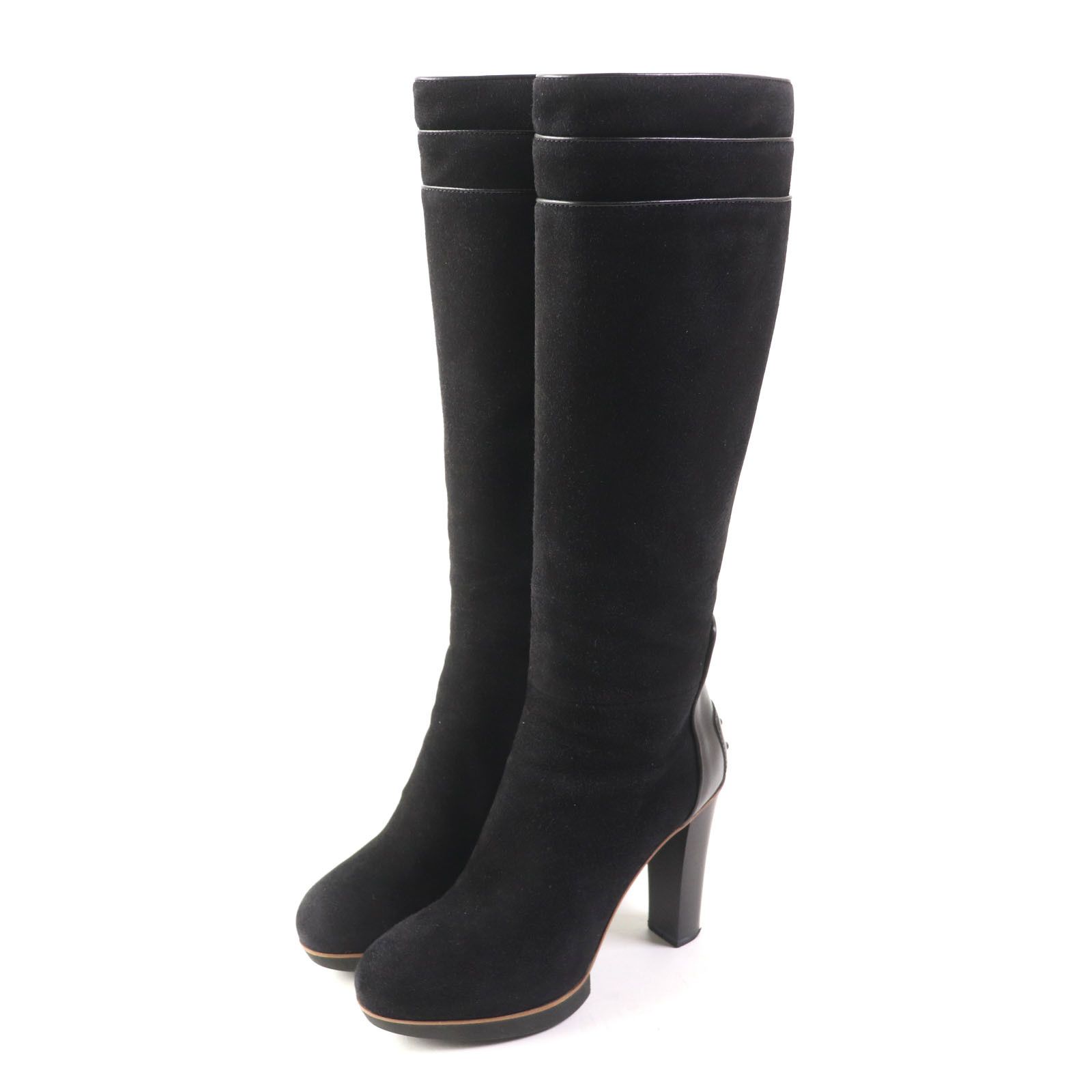 Tods Tod's Tod's Suede Leather Knee-High Boots Black 36 Leather Shoes, Women's