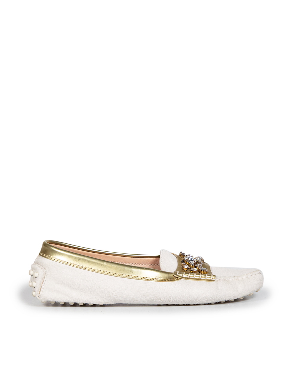 Tod's White Pony Hair Embellished Loafers