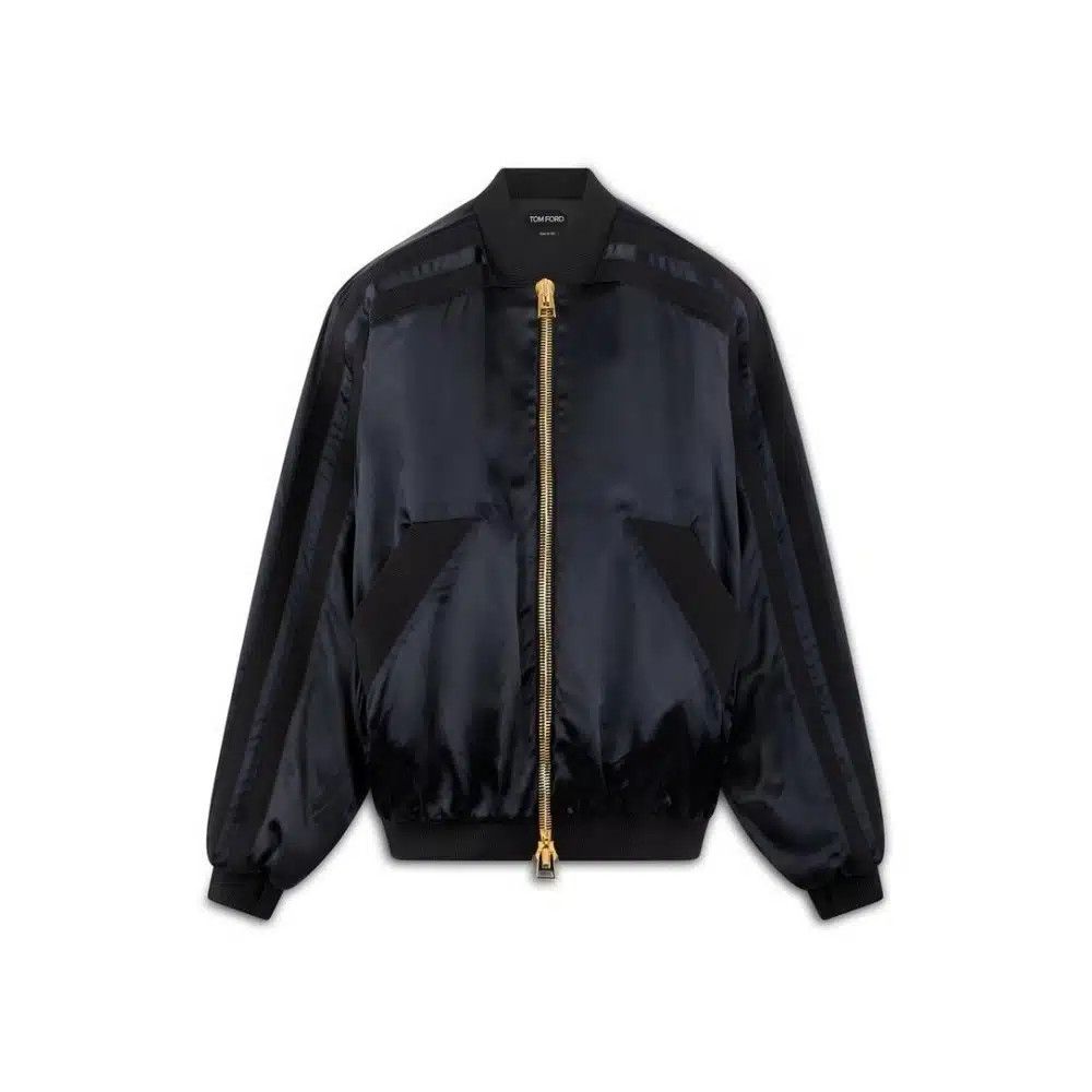 Tom Ford O1Loc1C1124 Fl0002 Viscose Satin Varsity Jacket In Black, Women's (Size Large)