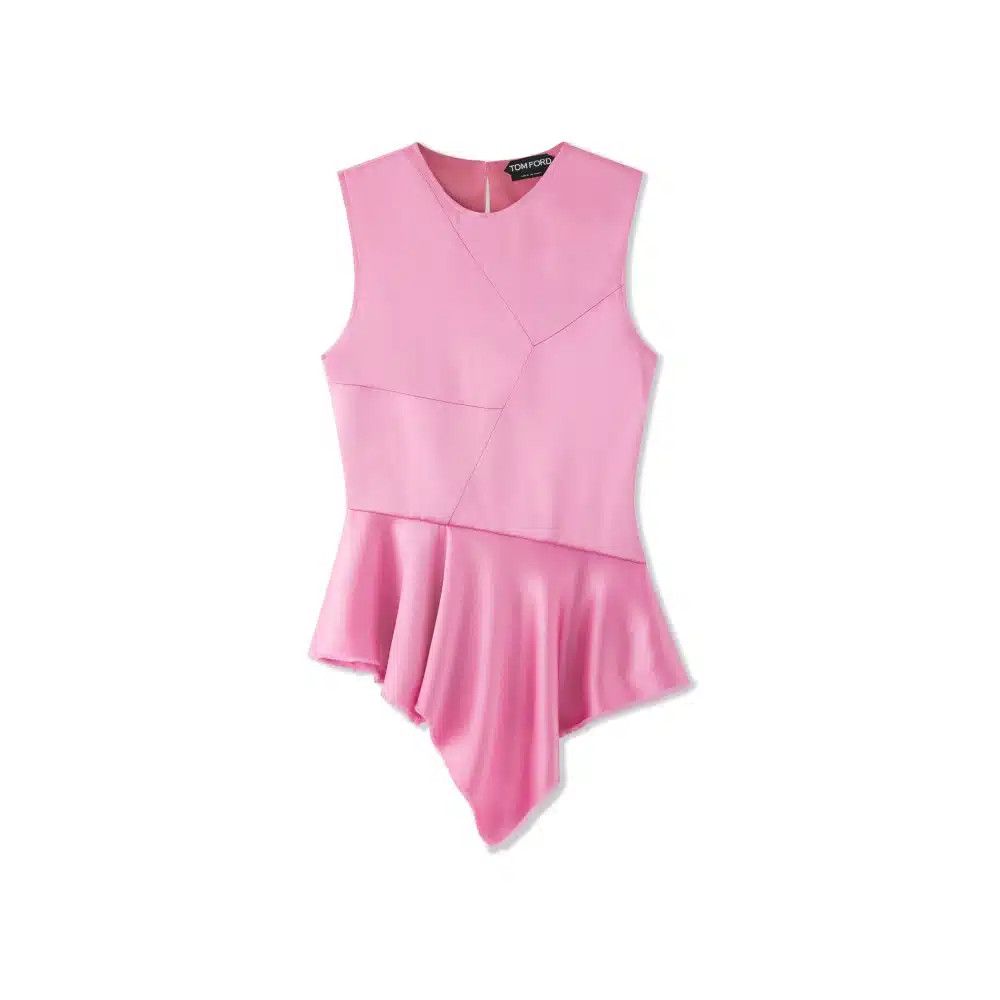 Tom Ford O1Loc1C1124 Ts2014 Double Face Satin Peplum Top In Pink, Women's (Size Small)