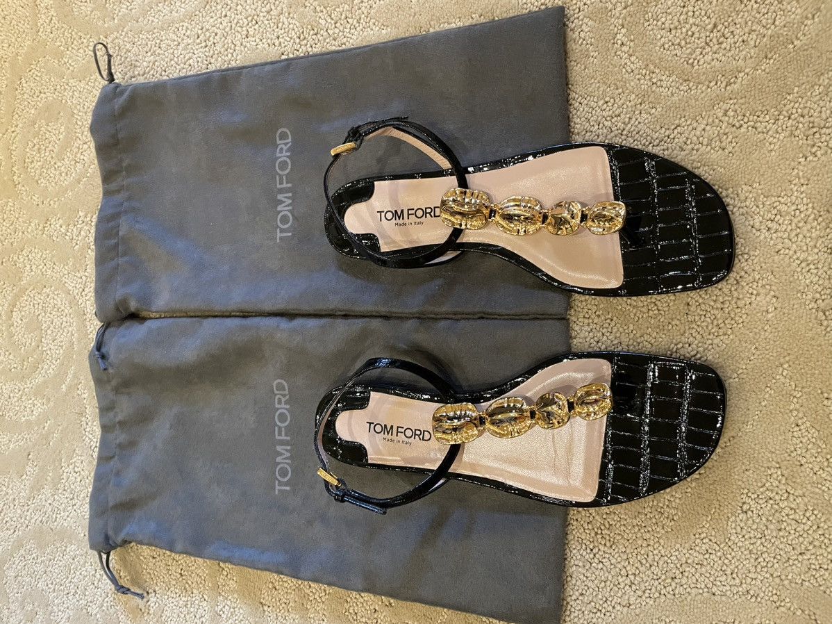 Tom Ford Titan Black Patent Leather Sandals, Women's (Size 9)