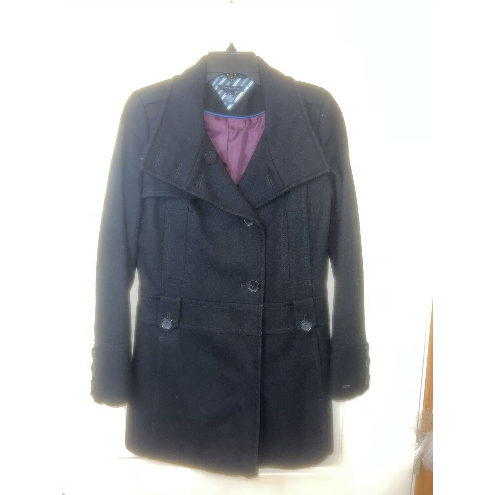 Tommy Hilfiger Parka Jacket Pea Coat Black Size 4 Wool-Blend, Women's