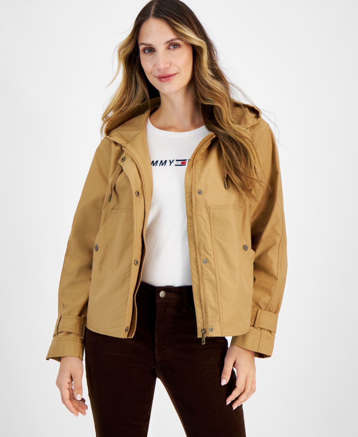 Tommy Hilfiger Women's Hooded Belted-Cuff Utility Jacket - Tigers Eye