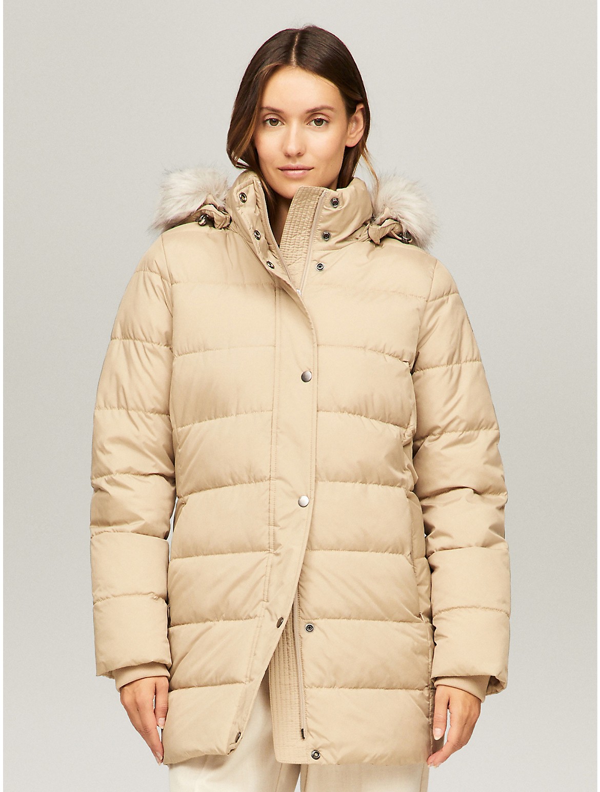 Tommy Hilfiger Women's Hooded Long Puffer Coat - Beige - S