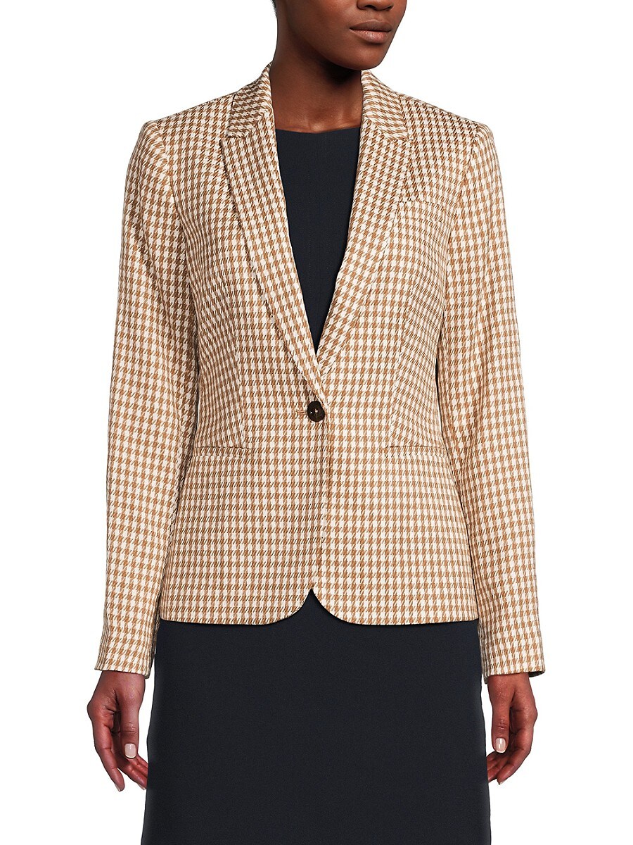 Tommy Hilfiger Women's Houndstooth Blazer - Tobacco Ivory - Size 14