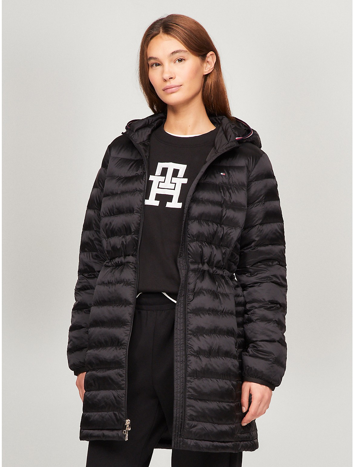 Tommy Hilfiger Women's Lightweight Hooded Puffer Coat - Black - M