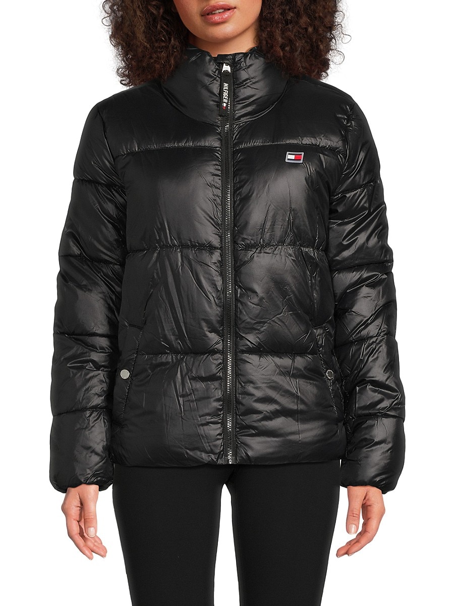 Tommy Hilfiger Women's Mid Length Puffer Jacket - Black - Size XL