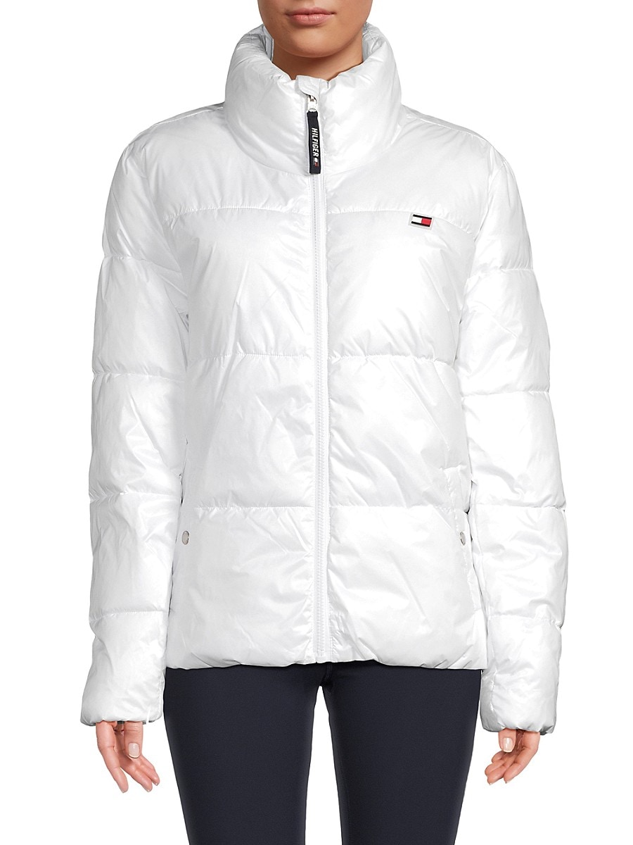 Tommy Hilfiger Women's Mid Length Puffer Jacket - White - Size XL