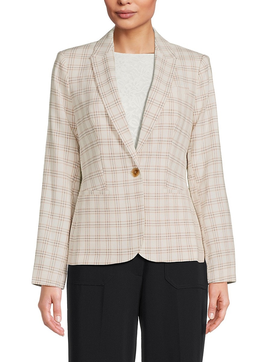 Tommy Hilfiger Women's Plaid Blazer - Beige - Size 10