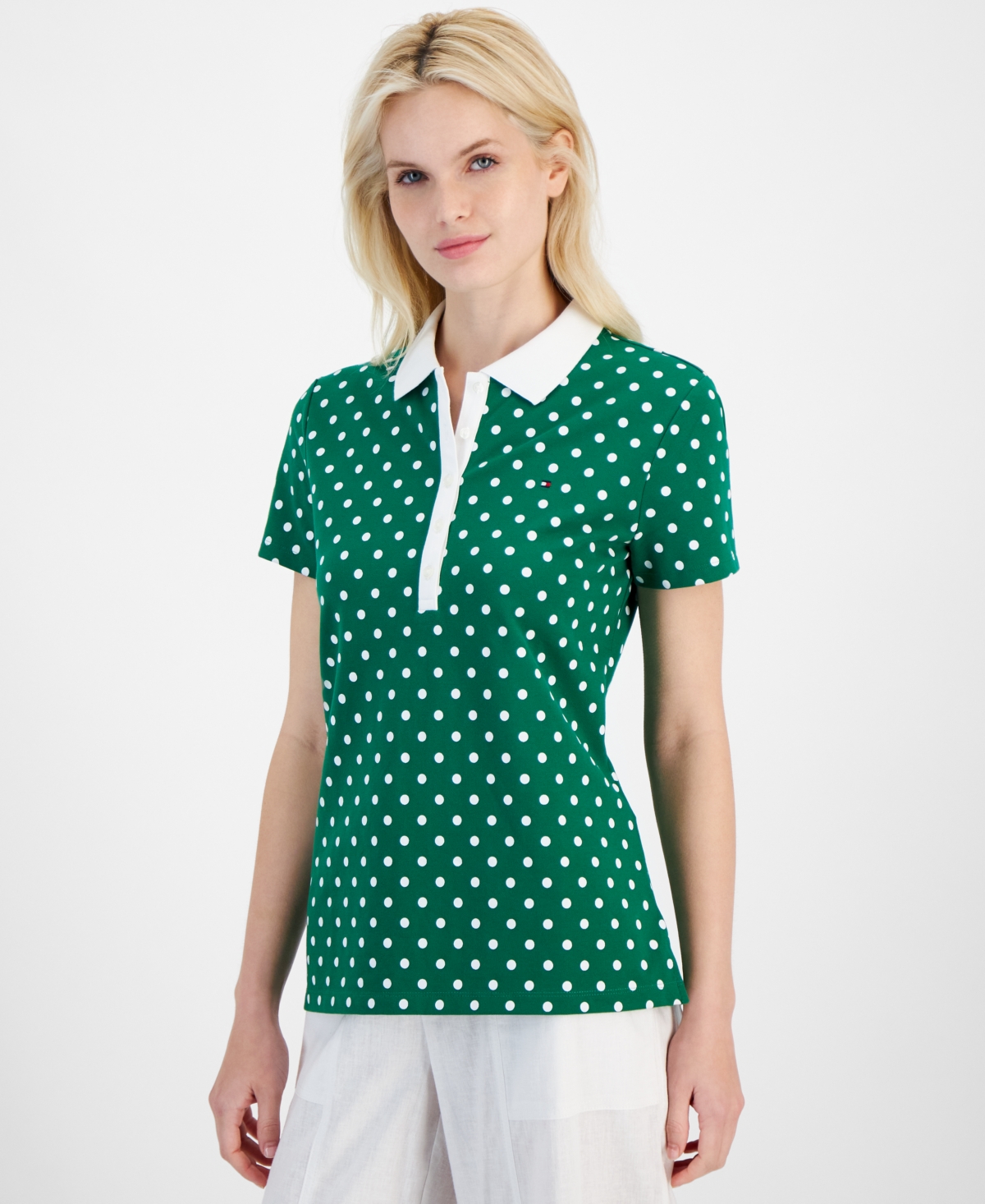 Tommy Hilfiger Women's Polka Dot Polo Top - Green