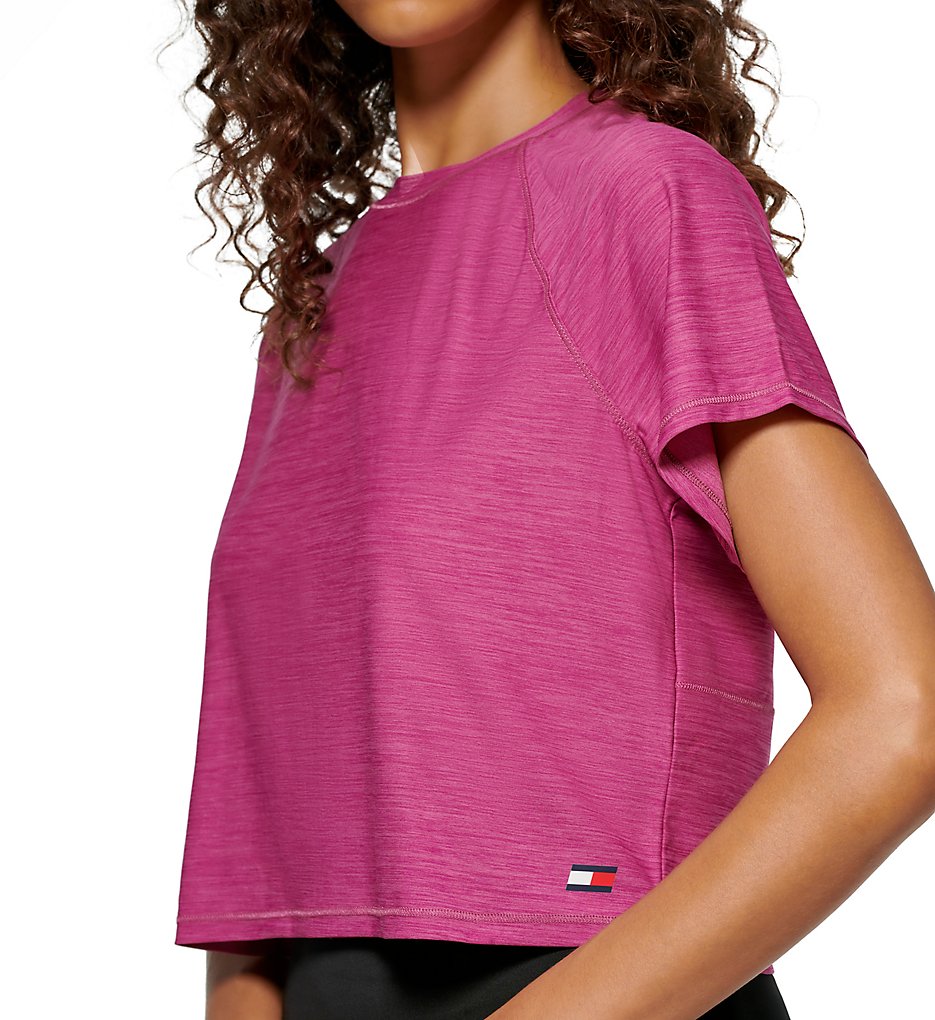 Tommy Hilfiger Women's Second Skin Crop Top With Mesh Back Panel in Purple | Size Large | HerRoom.com