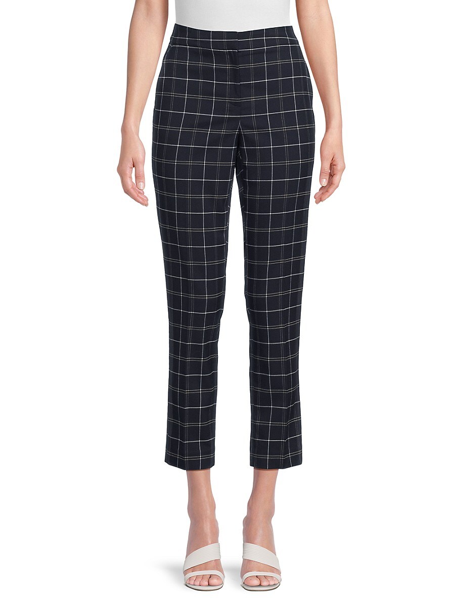 Tommy Hilfiger Women's Sloane Plaid Cropped Pants - Blue - Size 4