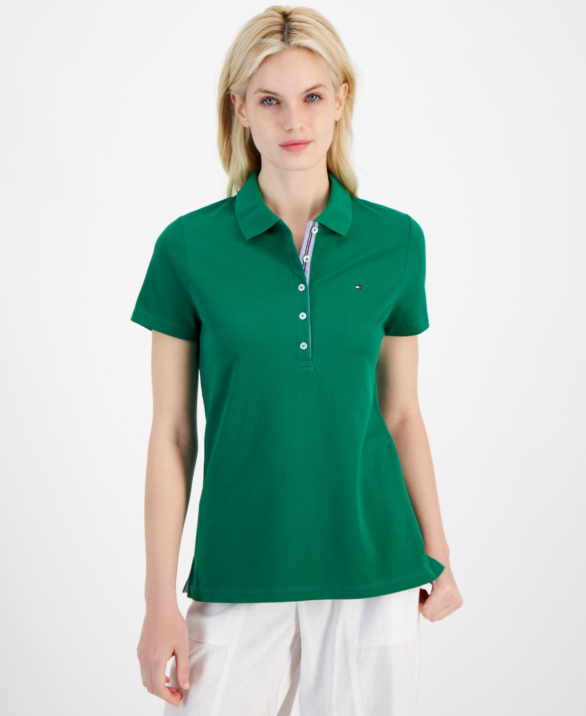 Tommy Hilfiger Women's Solid-Color Signature Polo Top - Green