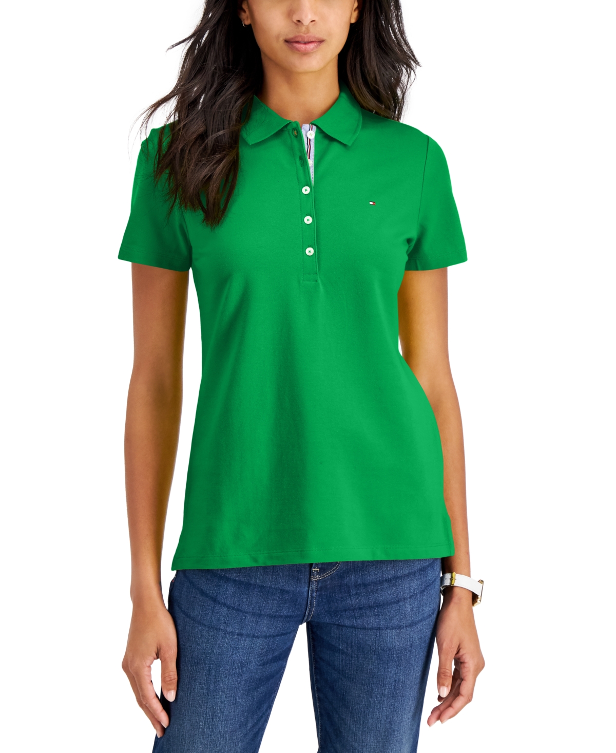 Tommy Hilfiger Women's Solid Short-Sleeve Polo Top - Bright Green