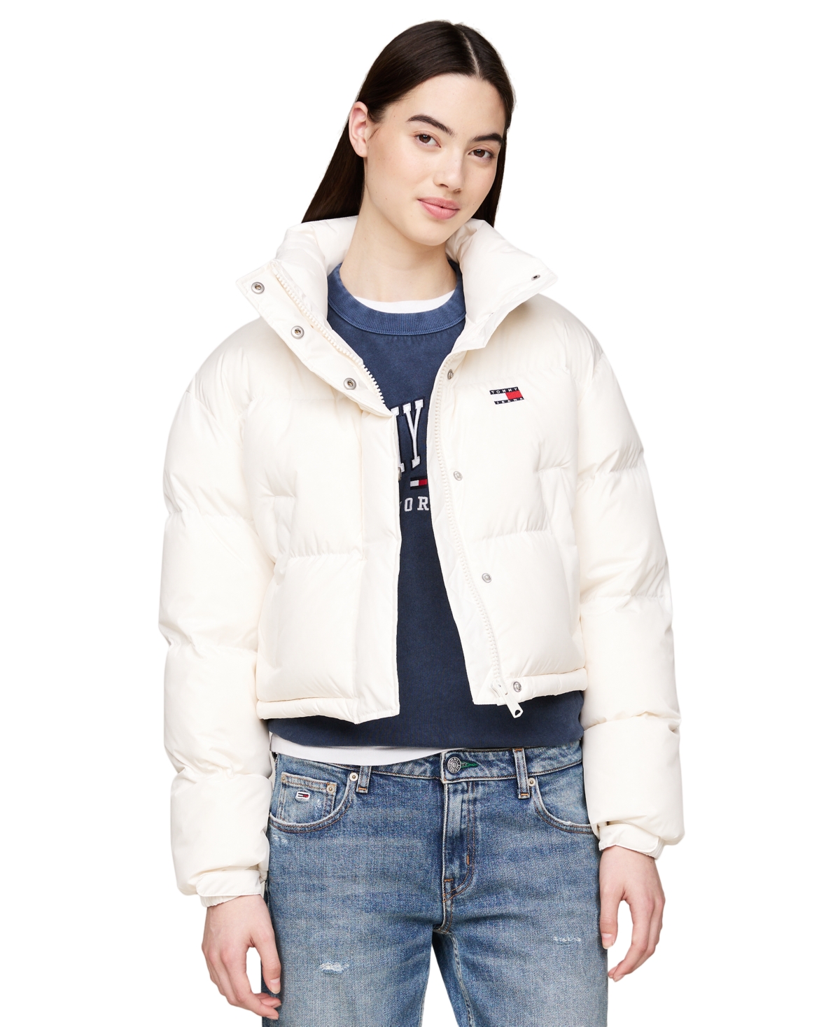 Tommy Jeans Women's Alaska Logo Flag Puffer Coat - ANCIENT WHITE