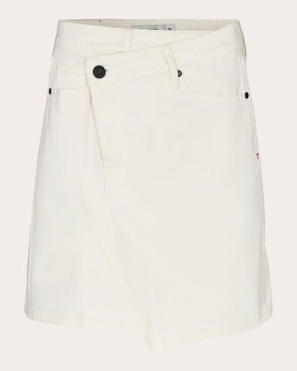 Tomorrow Women's Brown Wrap Denim Skirt in Ecru Cotton/Denim/Elastane