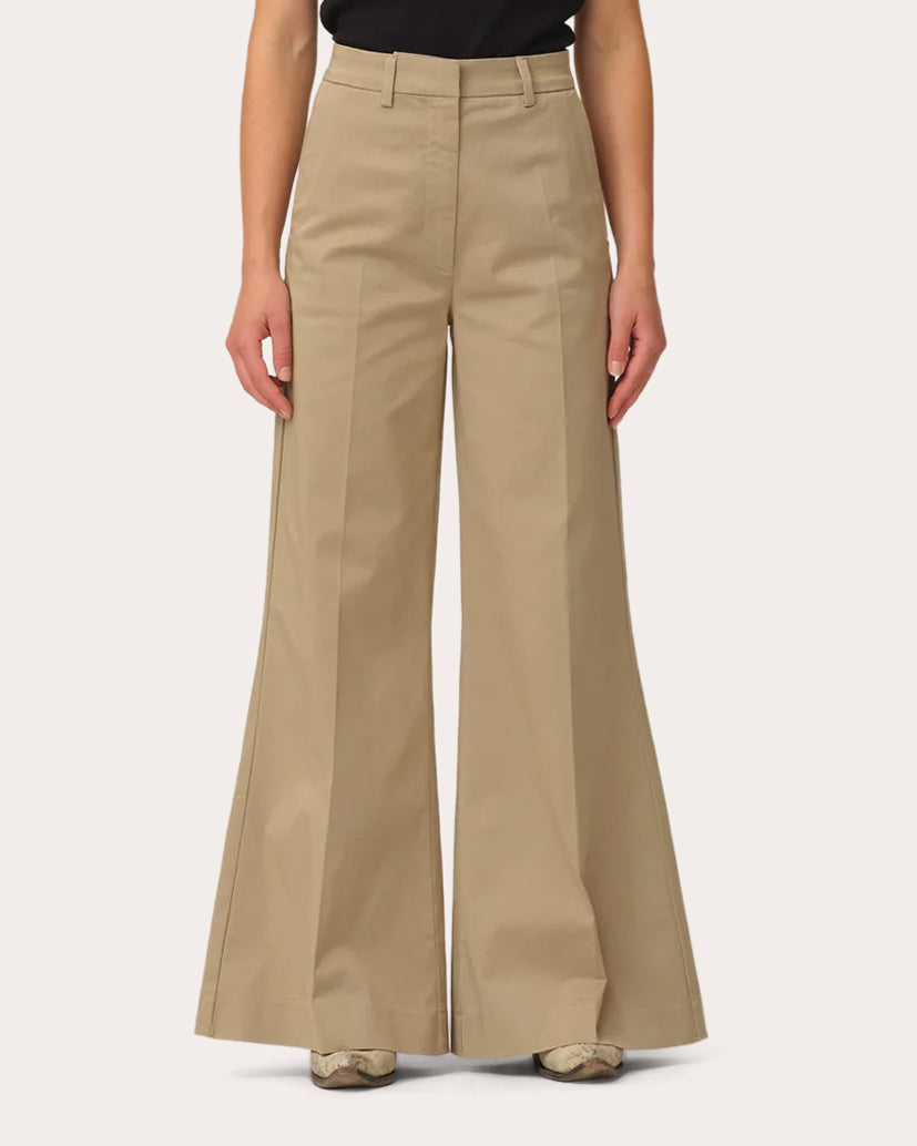 Tomorrow Women's Ellen Wide-Leg Pants in Camel Cotton/Denim/Elastane