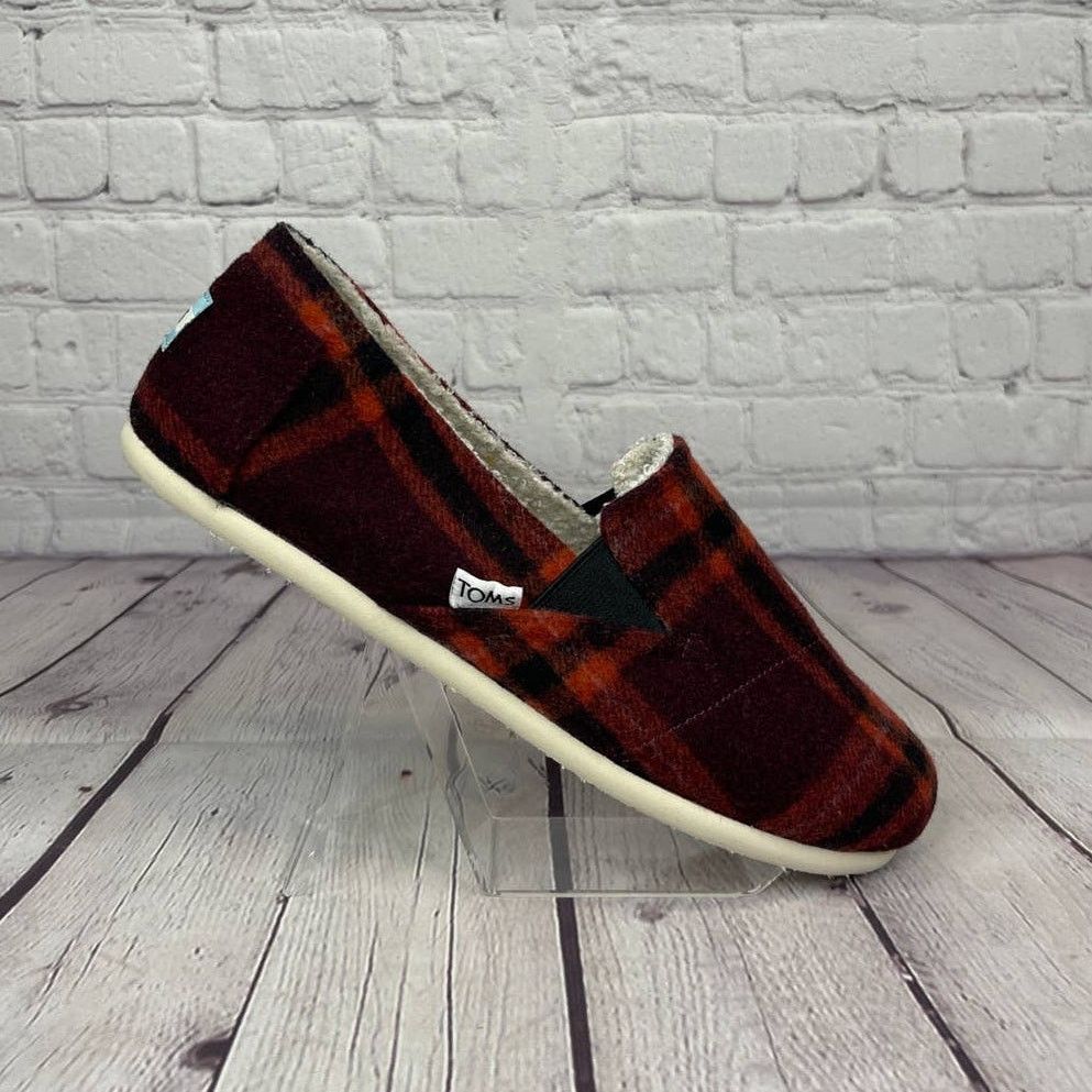 Toms Belmont Red Plaid Faux Shearling Slip On Loafers Flats, Women's (Size 9)