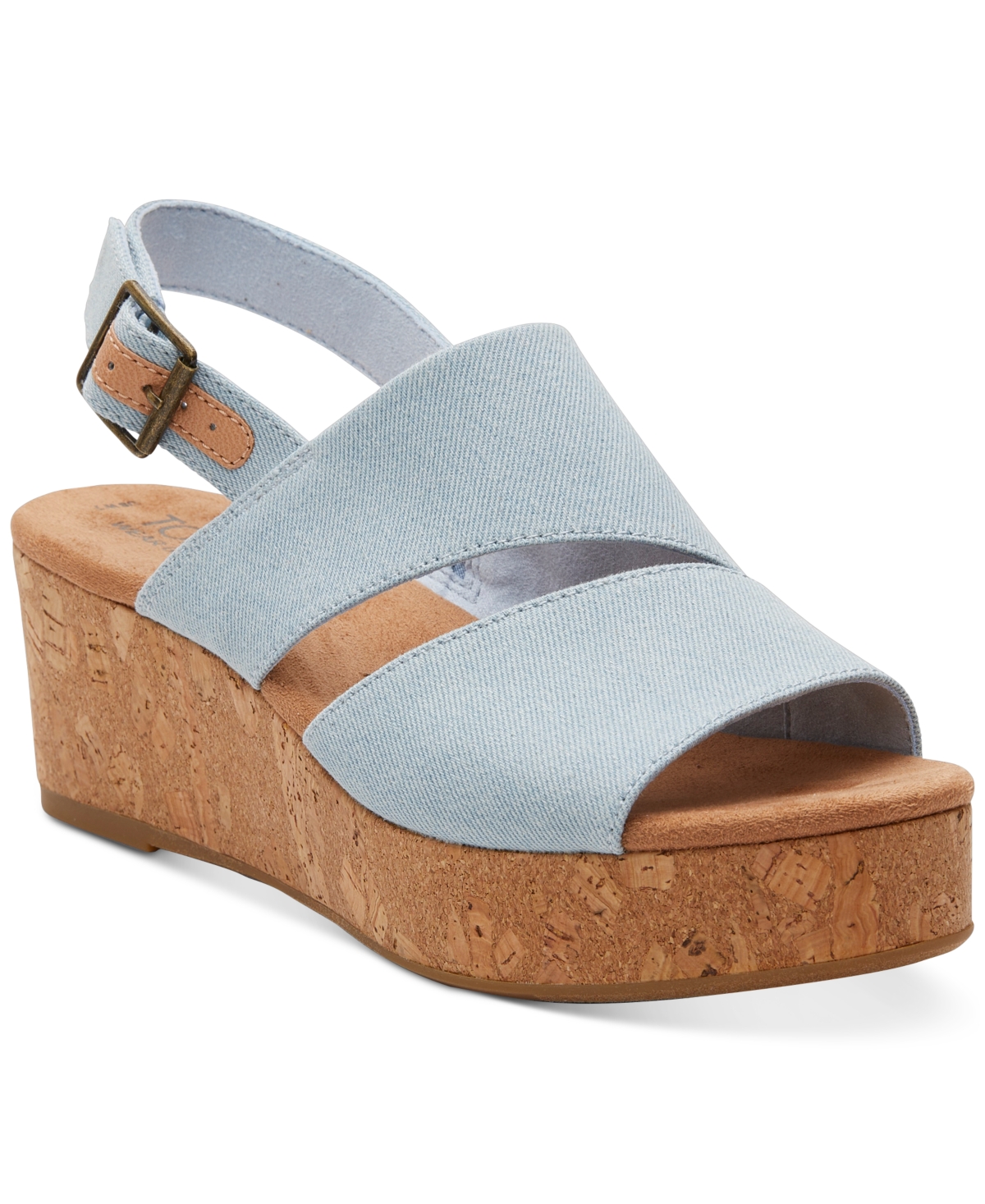 Toms Women's Claudine Slingback Cork Wedge Platform Sandals - Pastel Blue Washed Denim