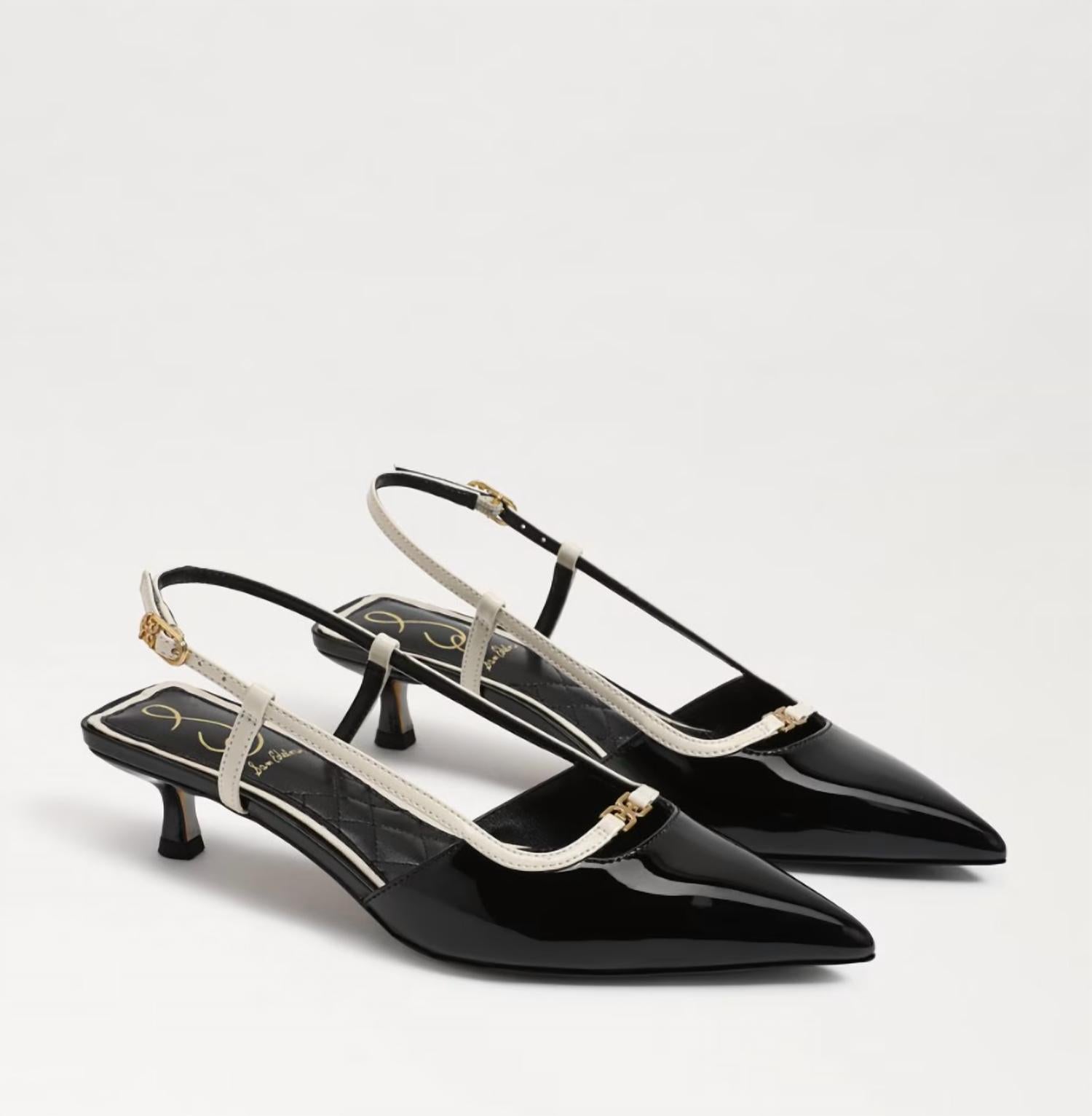 Toni Slingback Kitten Heel In Black/alpine White Patent