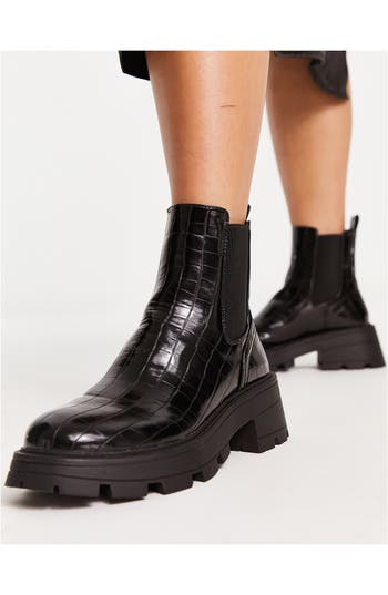 Topshop Bella Croc Embossed Platform Chelsea Boot in Black at Nordstrom Rack, Size 5Us / 36Eu