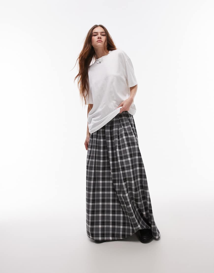 Topshop circle skirt in check print-Multi