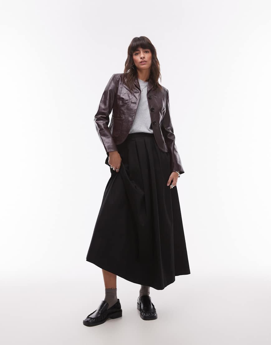 Topshop cotton wide circle skirt in black