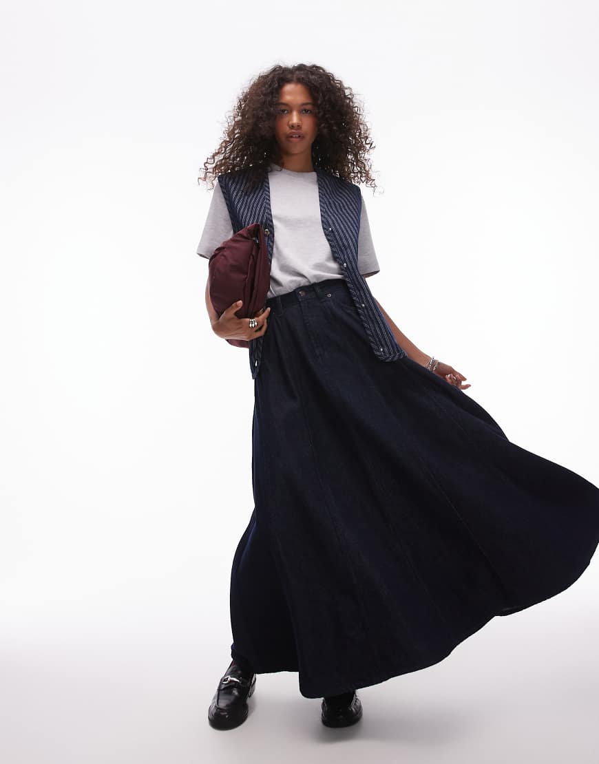 Topshop denim circle skirt in indigo-Blue