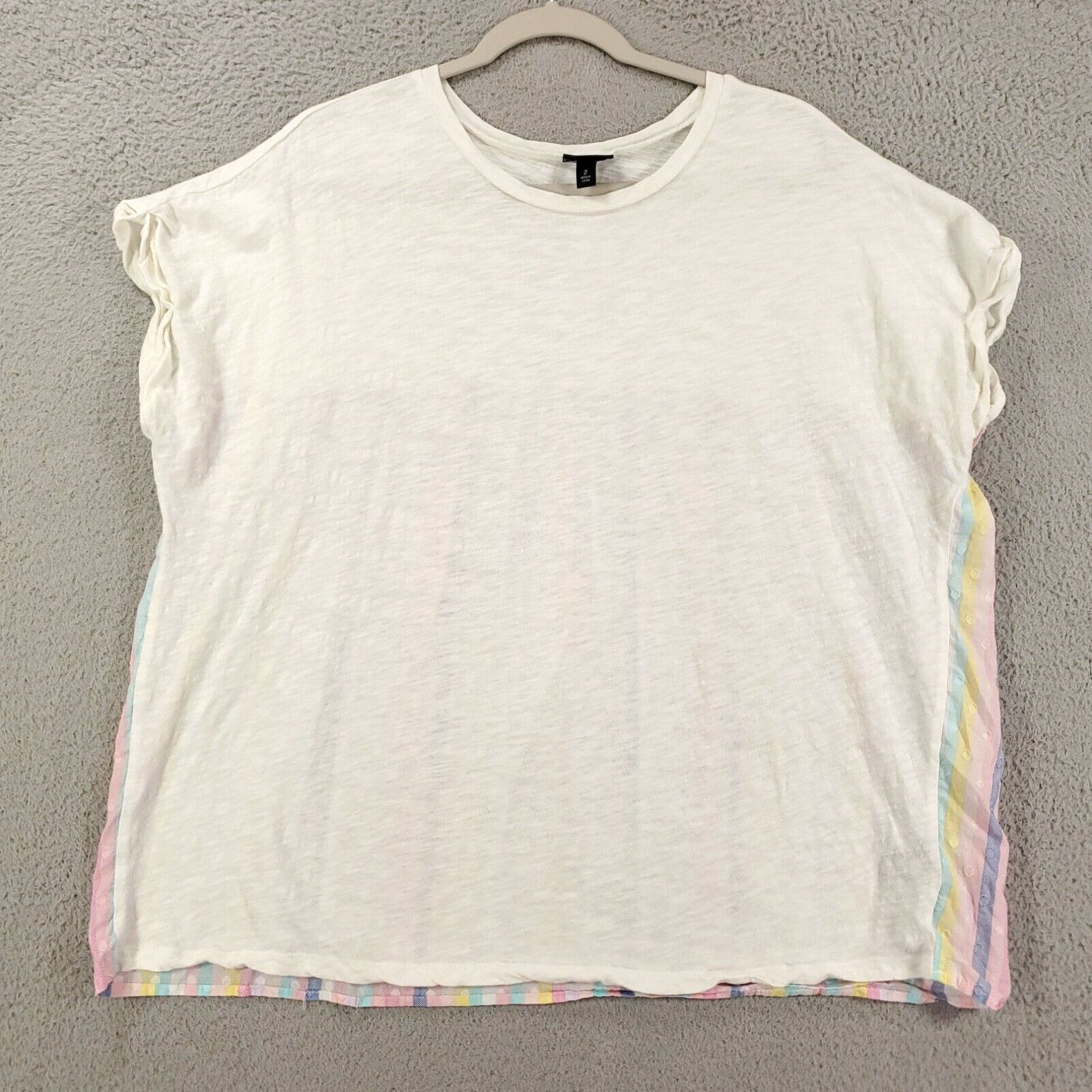 Torrid 2 Top Womens 2X Slub Knit Clip Dot Dolman Tee Pastel Striped Boxy in White (Size 2XL)