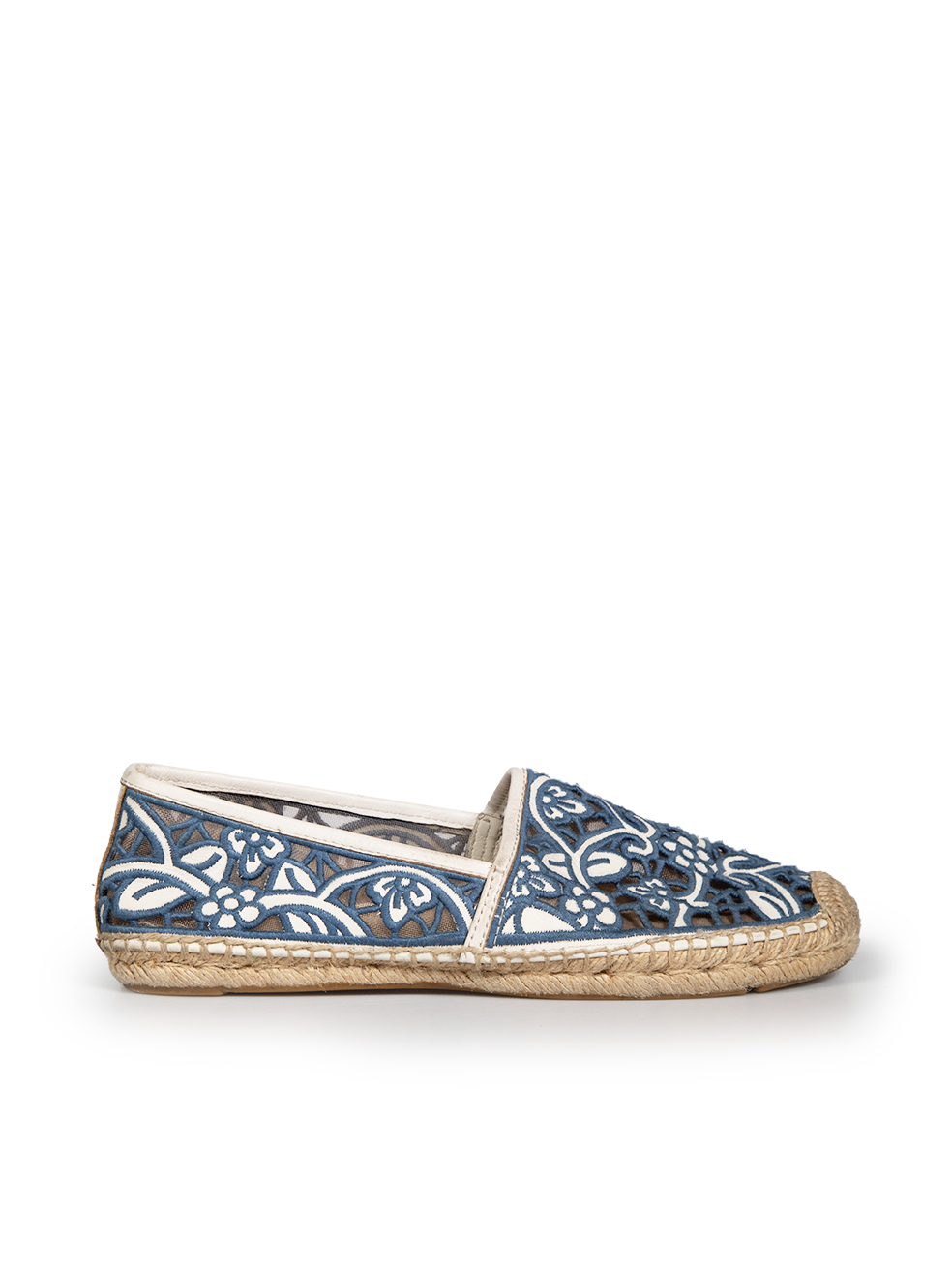 Tory Burch Blue Floral Cut-Out Espadrilles